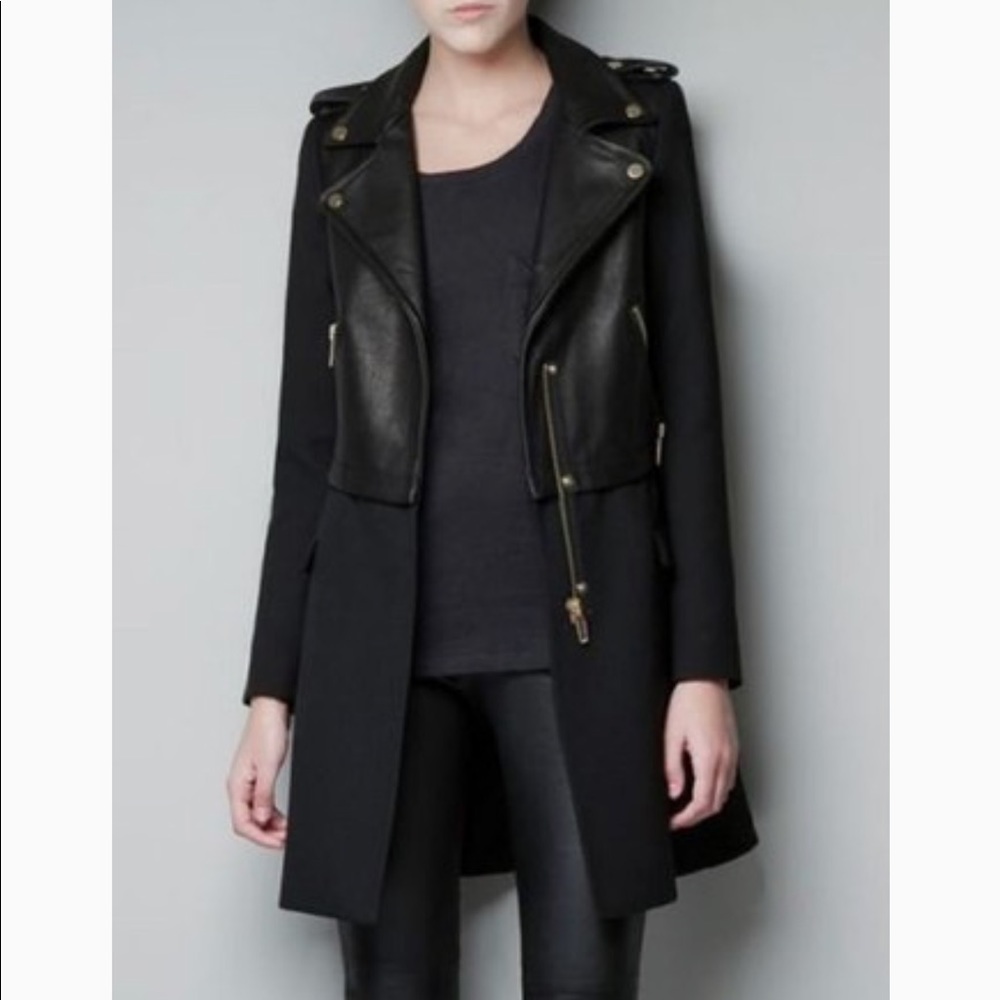 NWT Zara Real Leather Biker Moto Coat